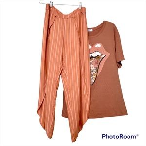 Free People Rosemary slit hem pants split orange pink stripe harem beach